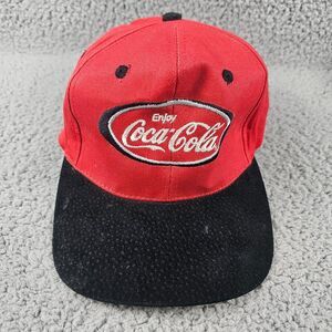 Vintage Coca Cola Hat Red Black Snapback Suede Bill Y2K 90s Embroidered Logo